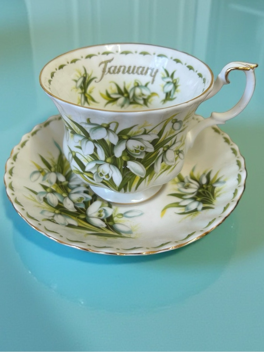 Royal Albert January Snowdrops Flower Tea Cup and Saucer